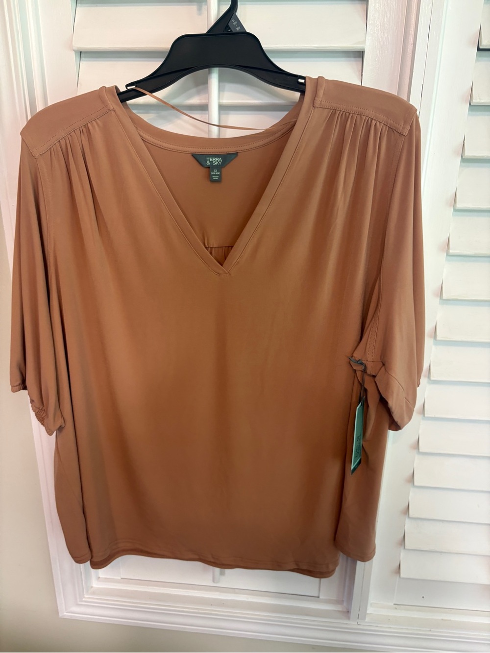 Terra & Sky Tan‎ V Neck Blouse Size 3X